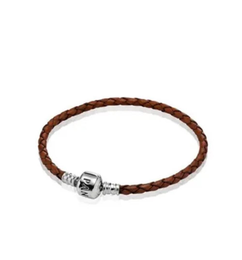 Pandora Moments Brown Leather and Silver Bracelet, 6 1/2"